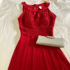 Red long dress size 4 with purse and earrings